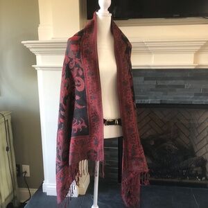 Reversible Large Shawl.  One size fits all. Black, Red and Gray